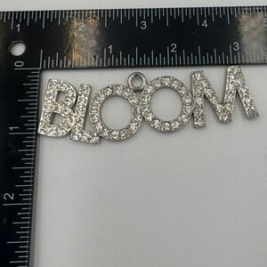 Silver Tone BLOOM Rhinestone Word Pendant Statement Charm Jewelry